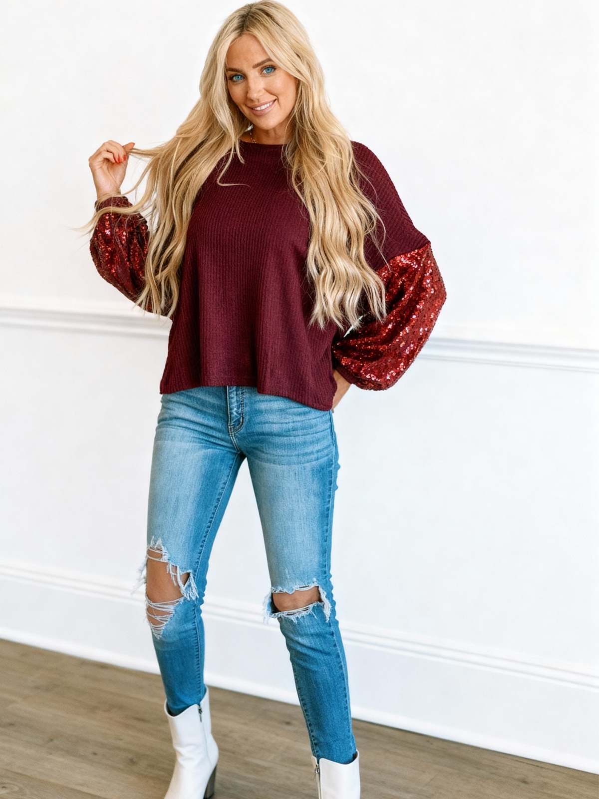 Twisted Back Sequin Sleeve Top - Image 20