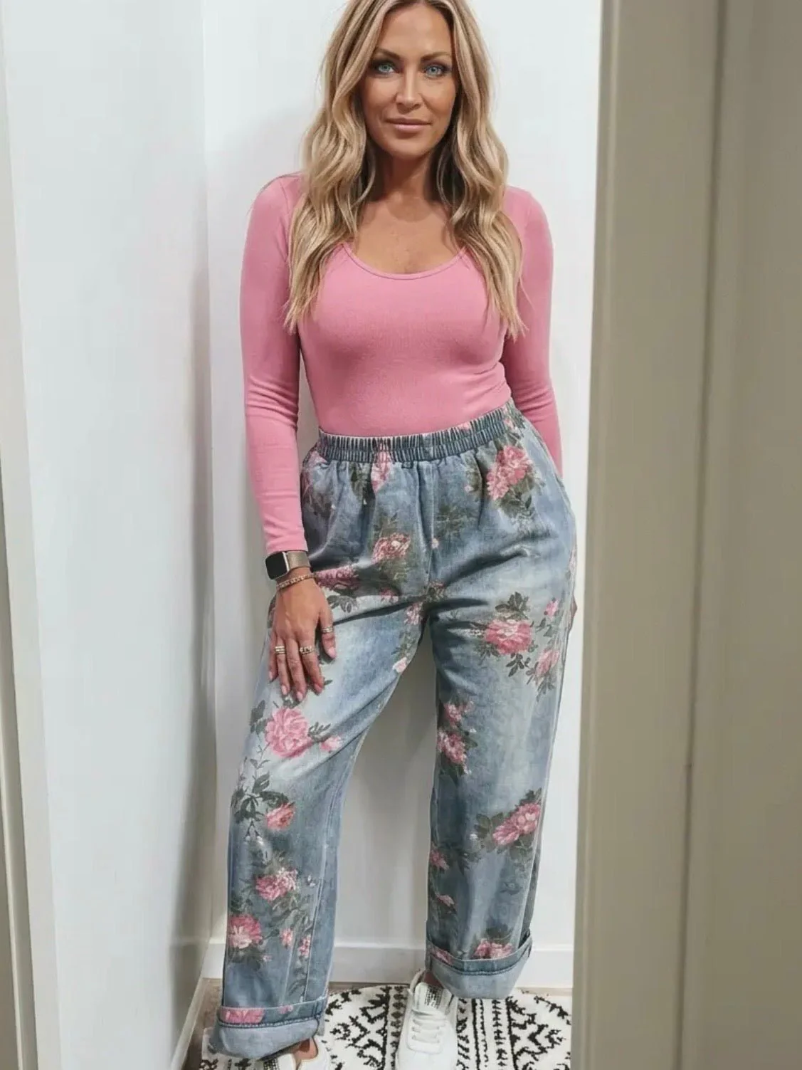 Pink Bloom Pull On Denim Pants - Image 4