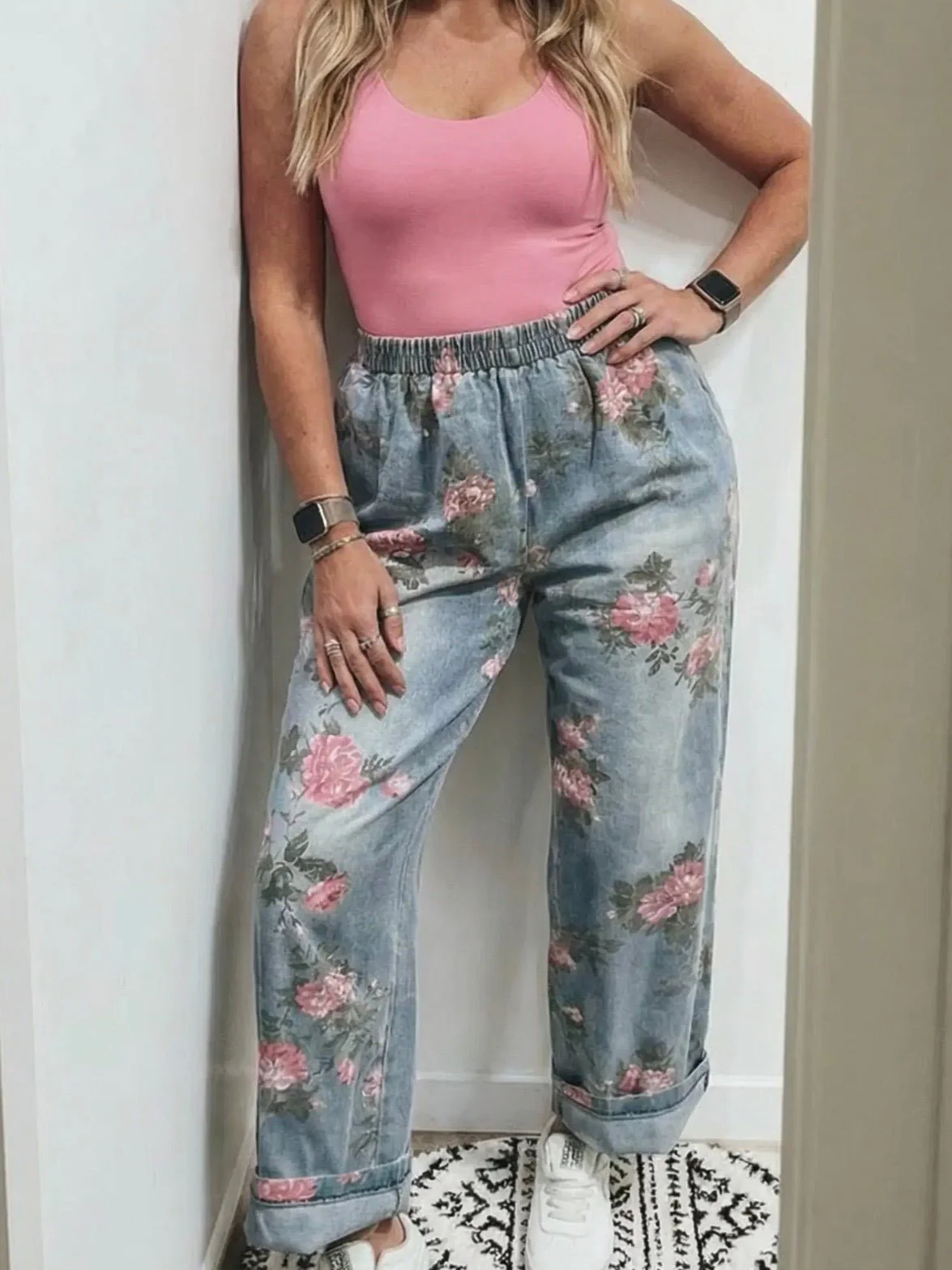 Pink Bloom Pull On Denim Pants - Image 5