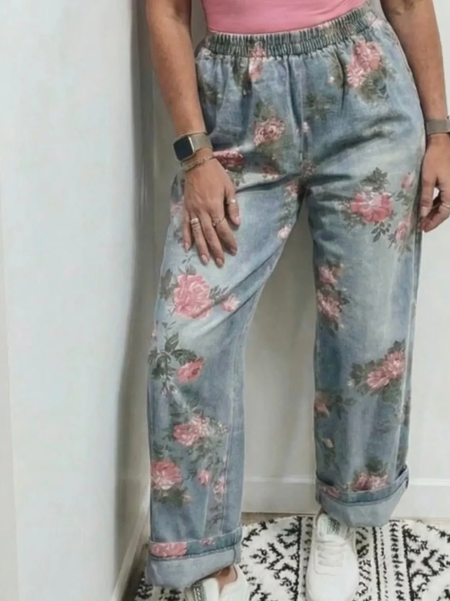 Pink Bloom Pull On Denim Pants - Image 6
