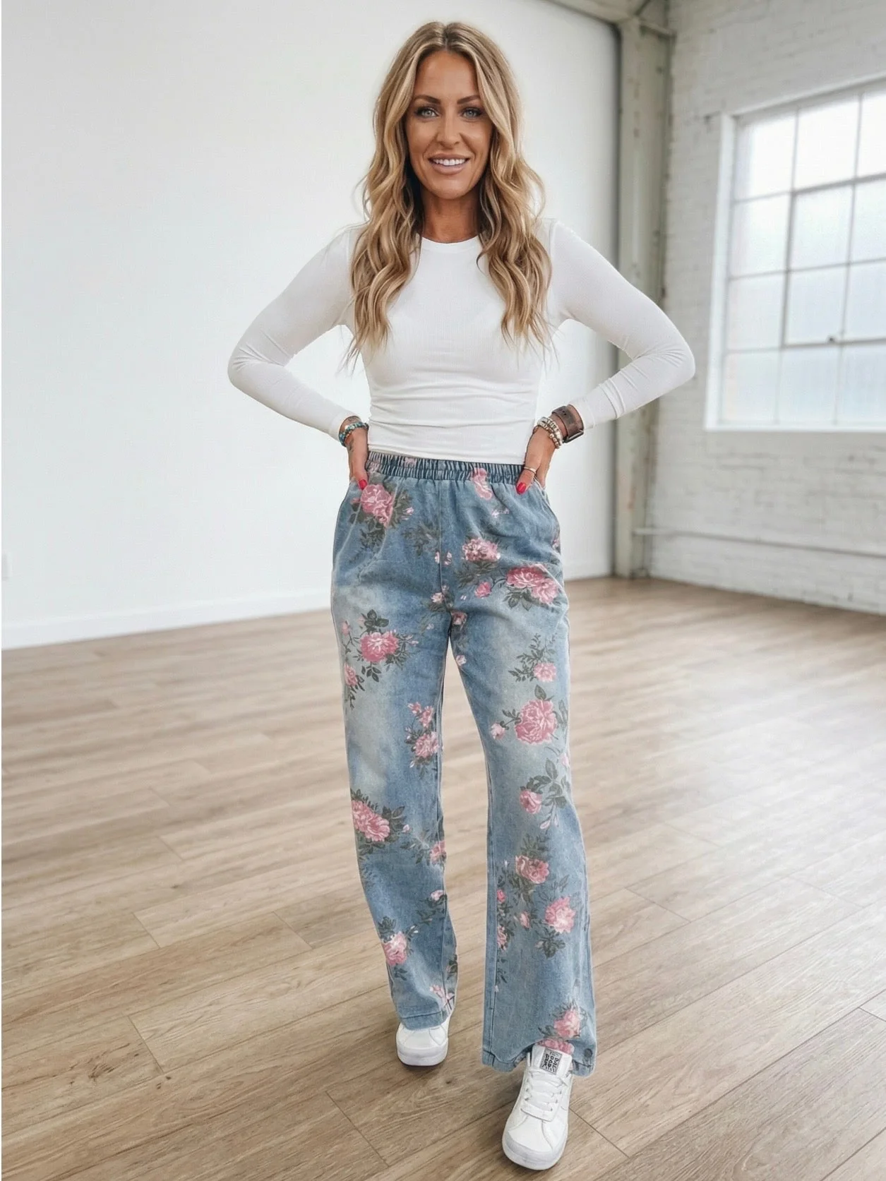 Pink Bloom Pull On Denim Pants - Image 7
