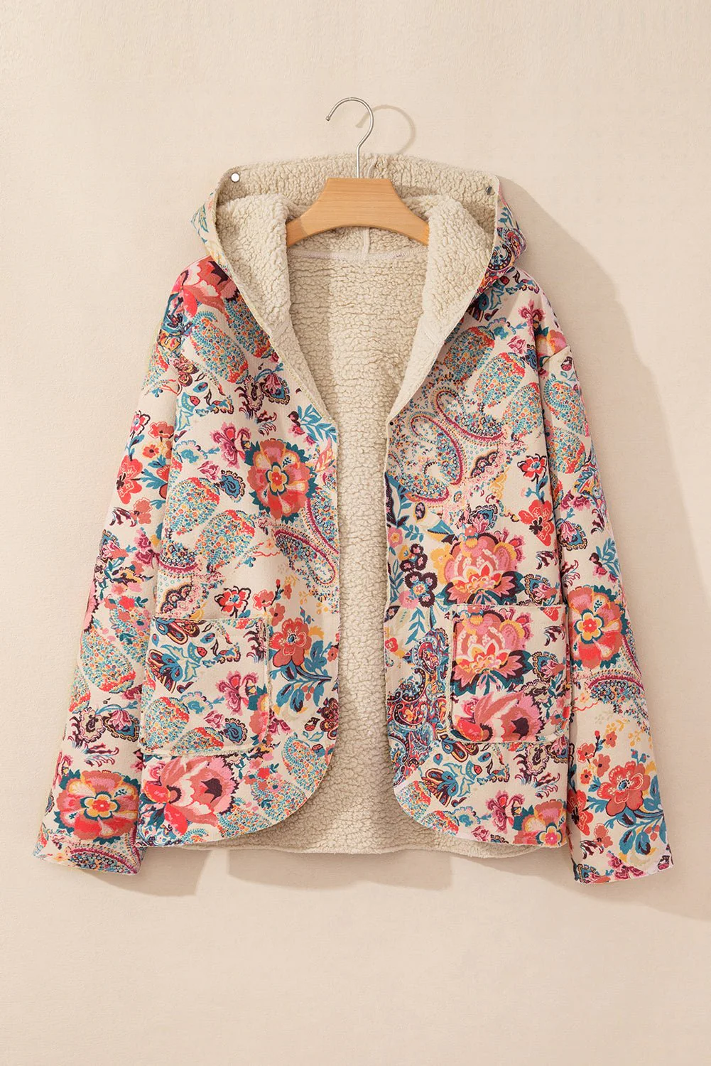 Floral Sherpa Open Front Jacket - Image 14