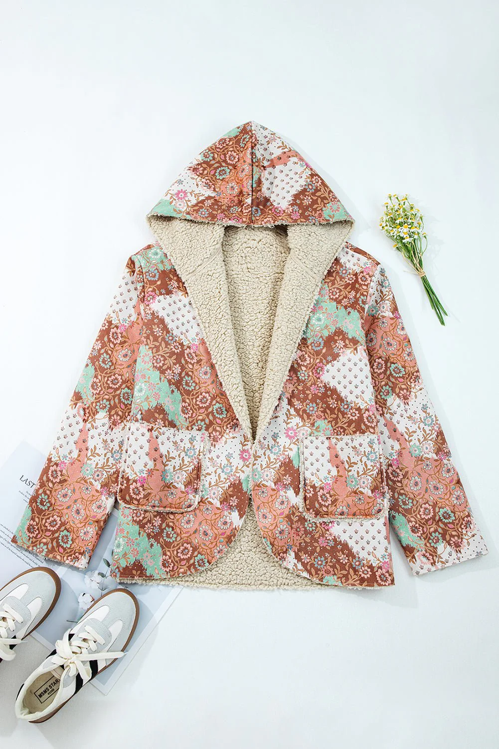 Floral Sherpa Open Front Jacket - Image 25