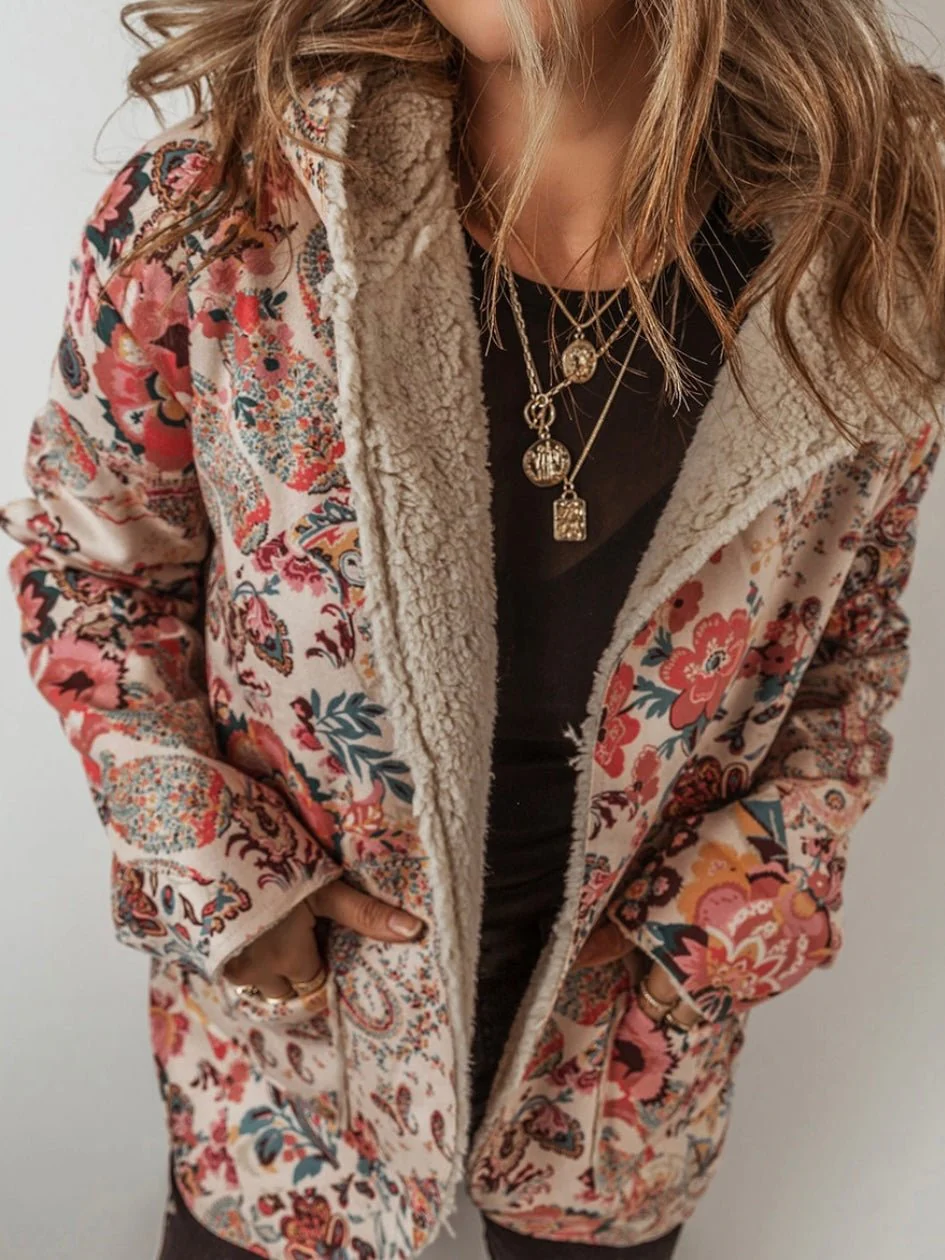 Floral Sherpa Open Front Jacket - Image 3