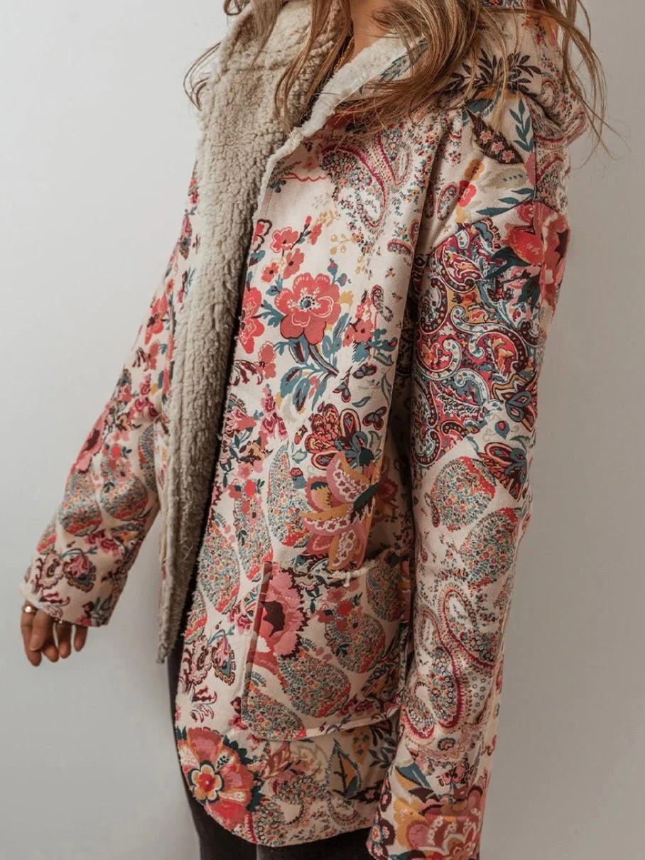 Floral Sherpa Open Front Jacket - Image 4