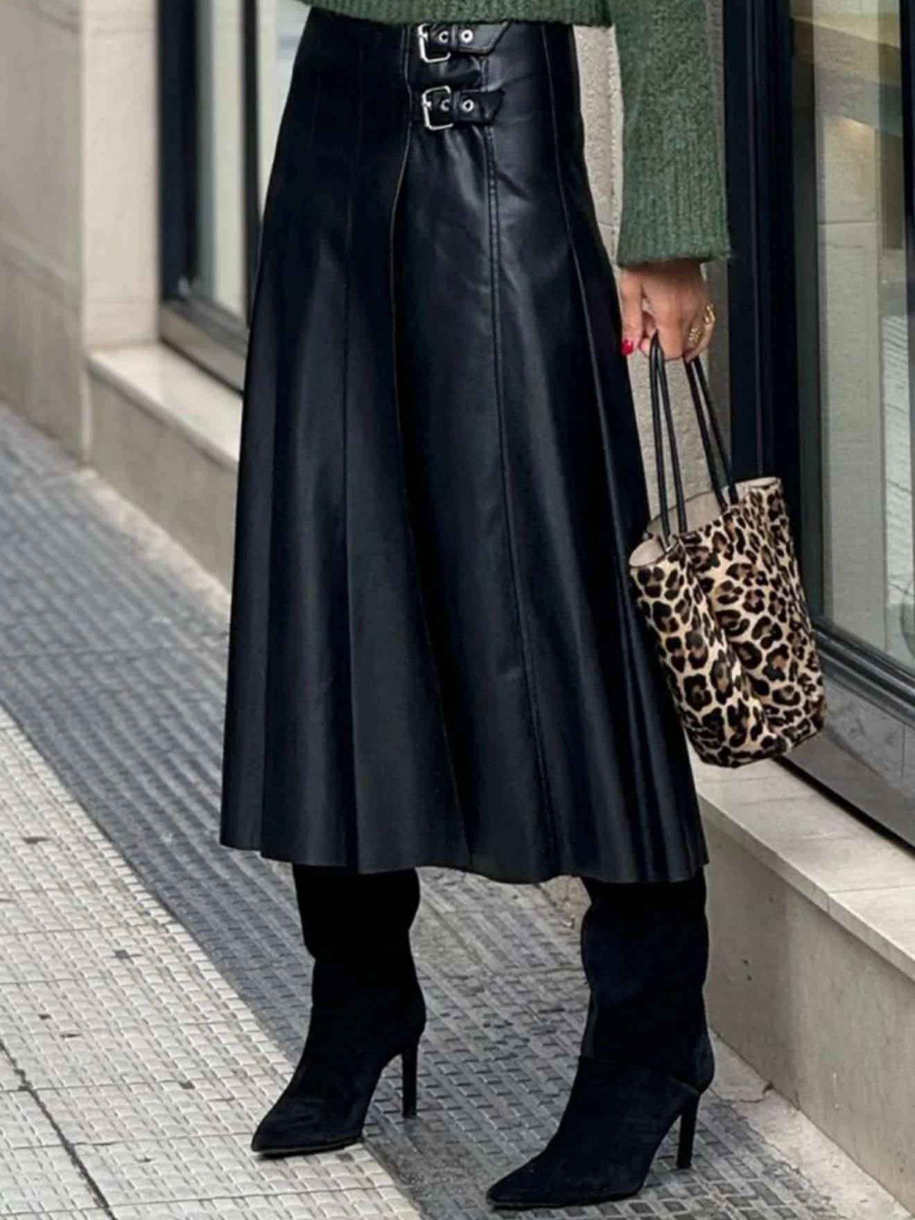 Faux Leather Buckled Skirt - Image 2