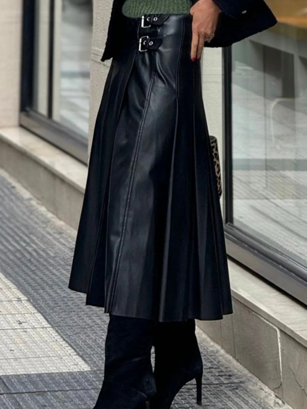 Faux Leather Buckled Skirt - Image 3