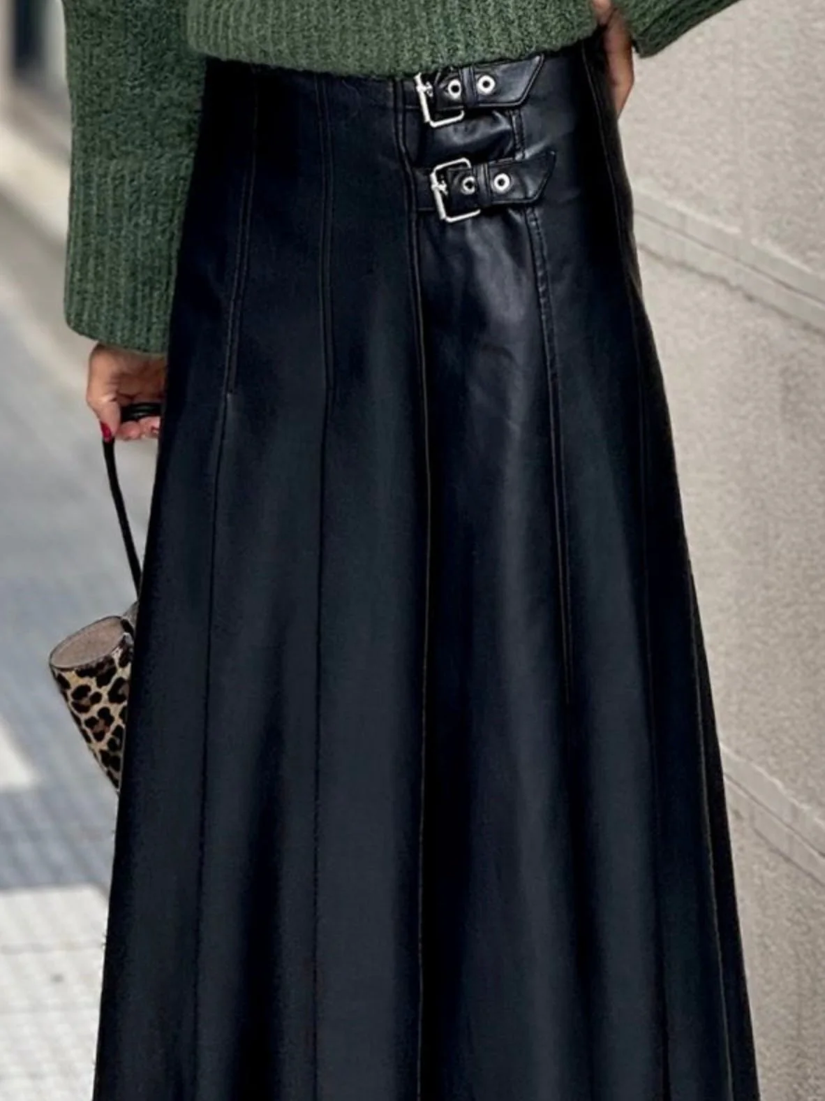 Faux Leather Buckled Skirt - Image 4