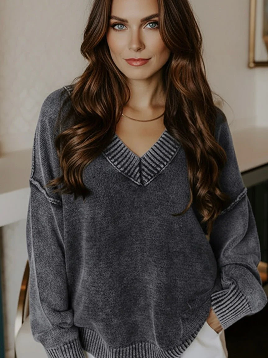 Mineral Washed V-Neck Sweater - Image 2