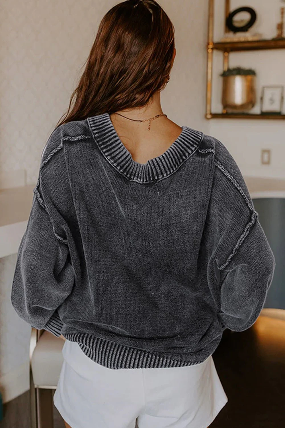 Mineral Washed V-Neck Sweater - Image 5