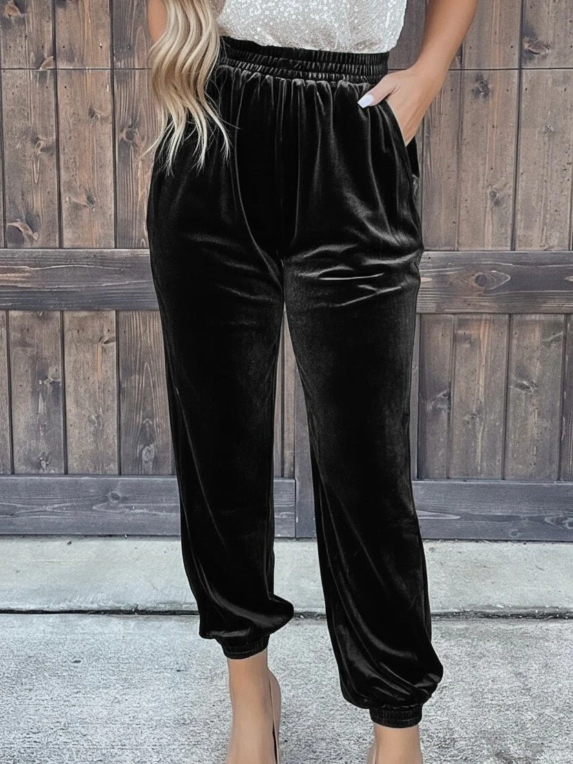 Noir Luxe Velvet Joggers - Image 11