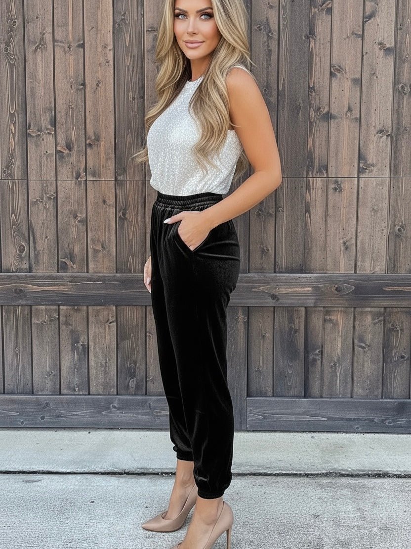 Noir Luxe Velvet Joggers - Image 3