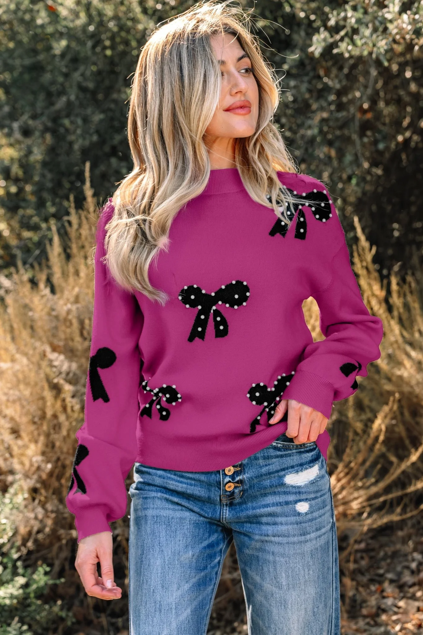 Emerald Pearl Bow Sweater - Image 3