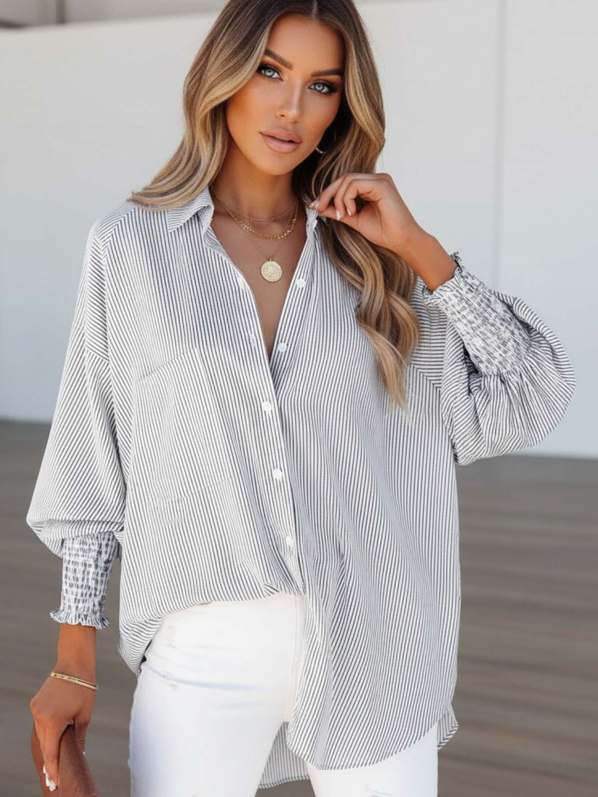Coastline Stripe Button-Up Top - Image 16