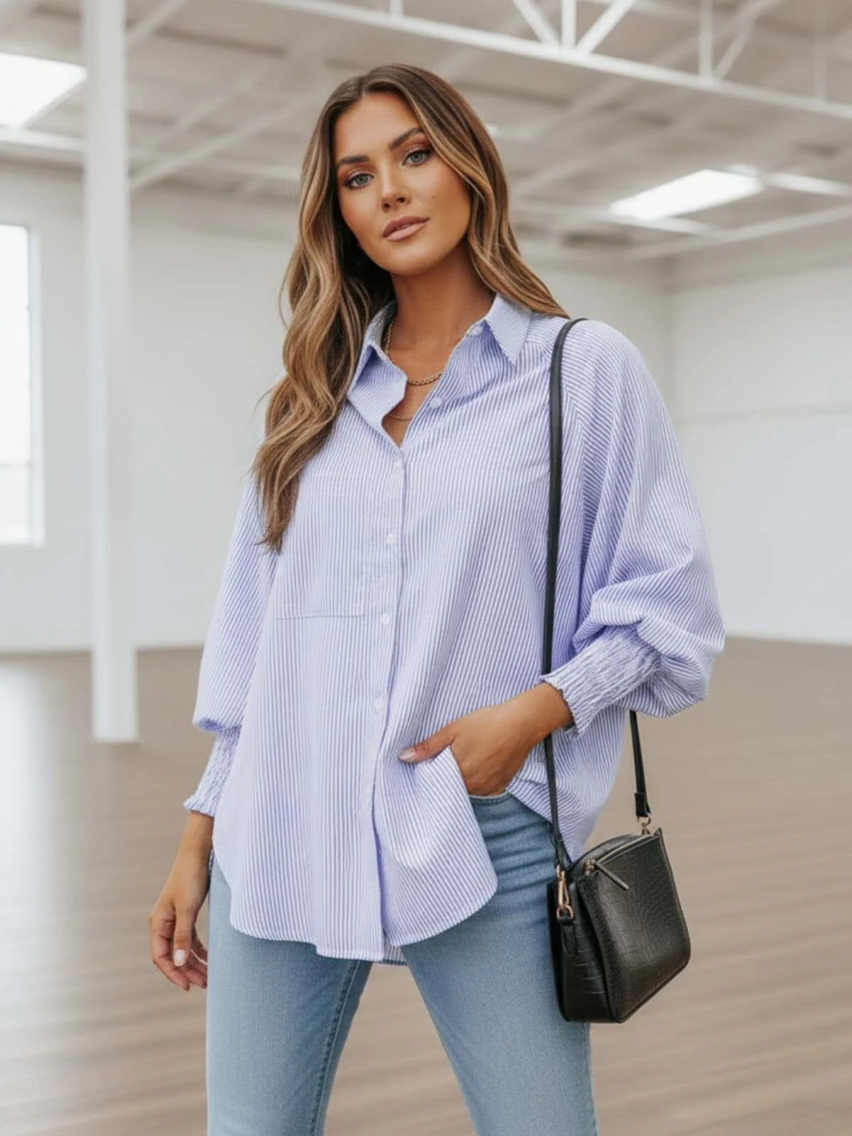 Coastline Stripe Button-Up Top - Image 38