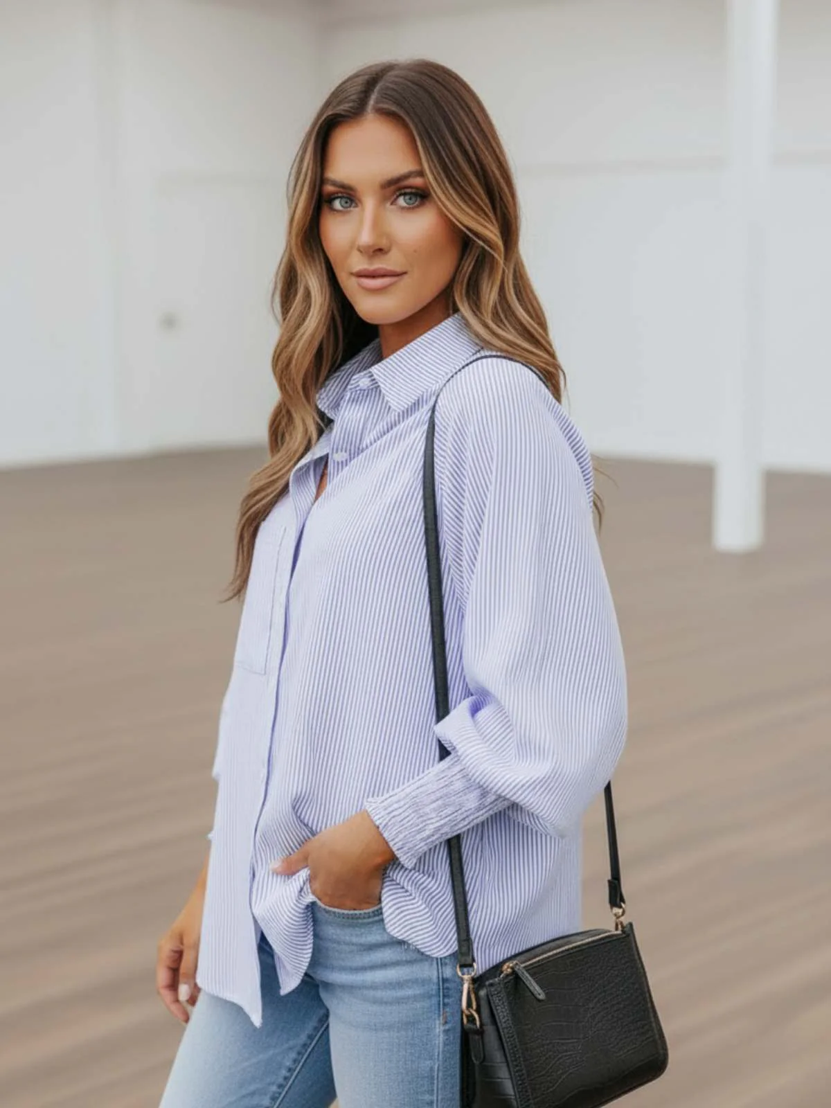 Coastline Stripe Button-Up Top - Image 5