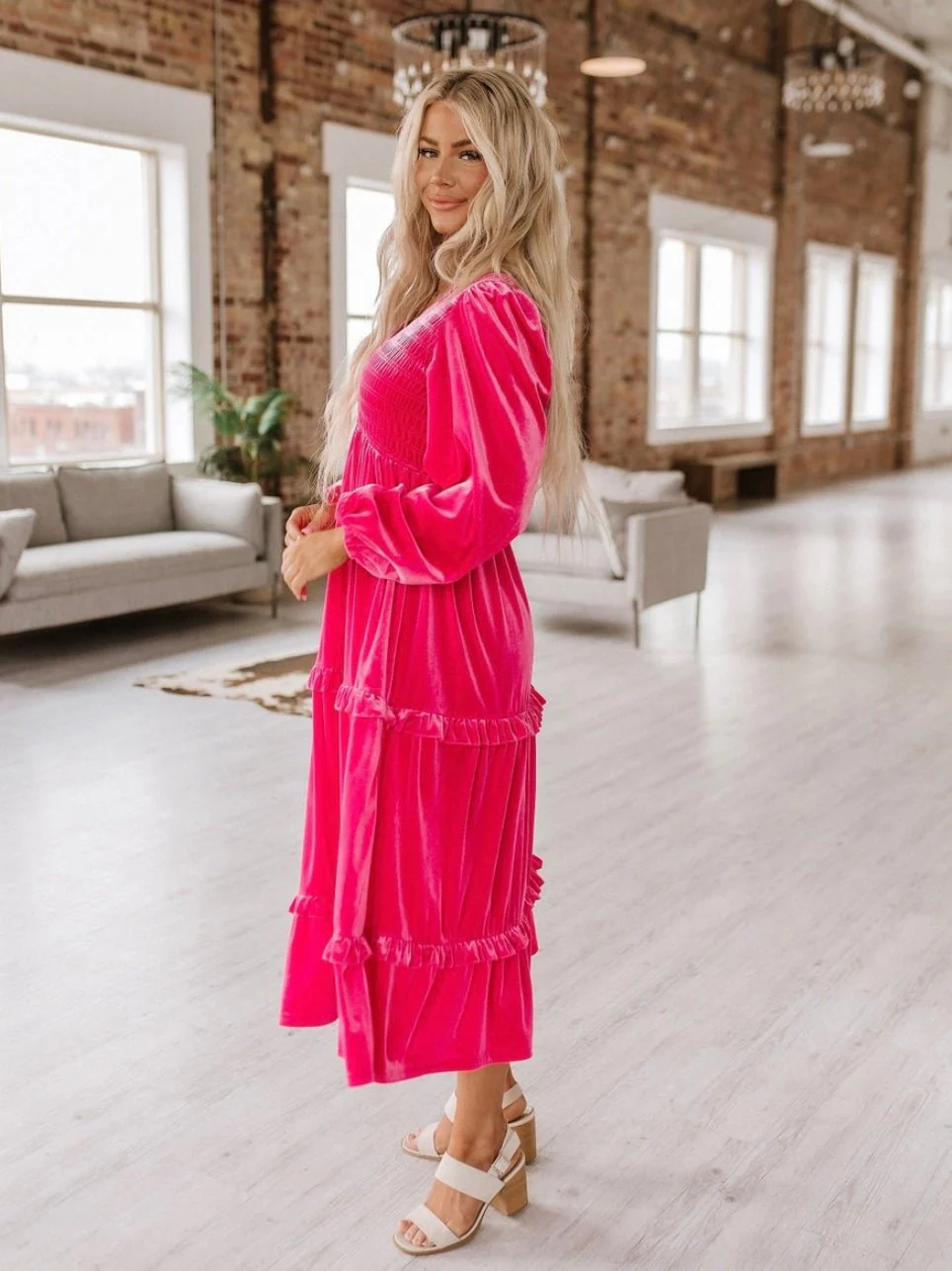 Blushing Pink Velvet Dress - Image 3