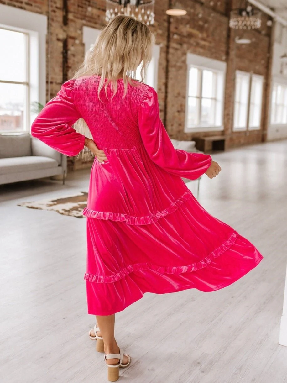 Blushing Pink Velvet Dress - Image 4
