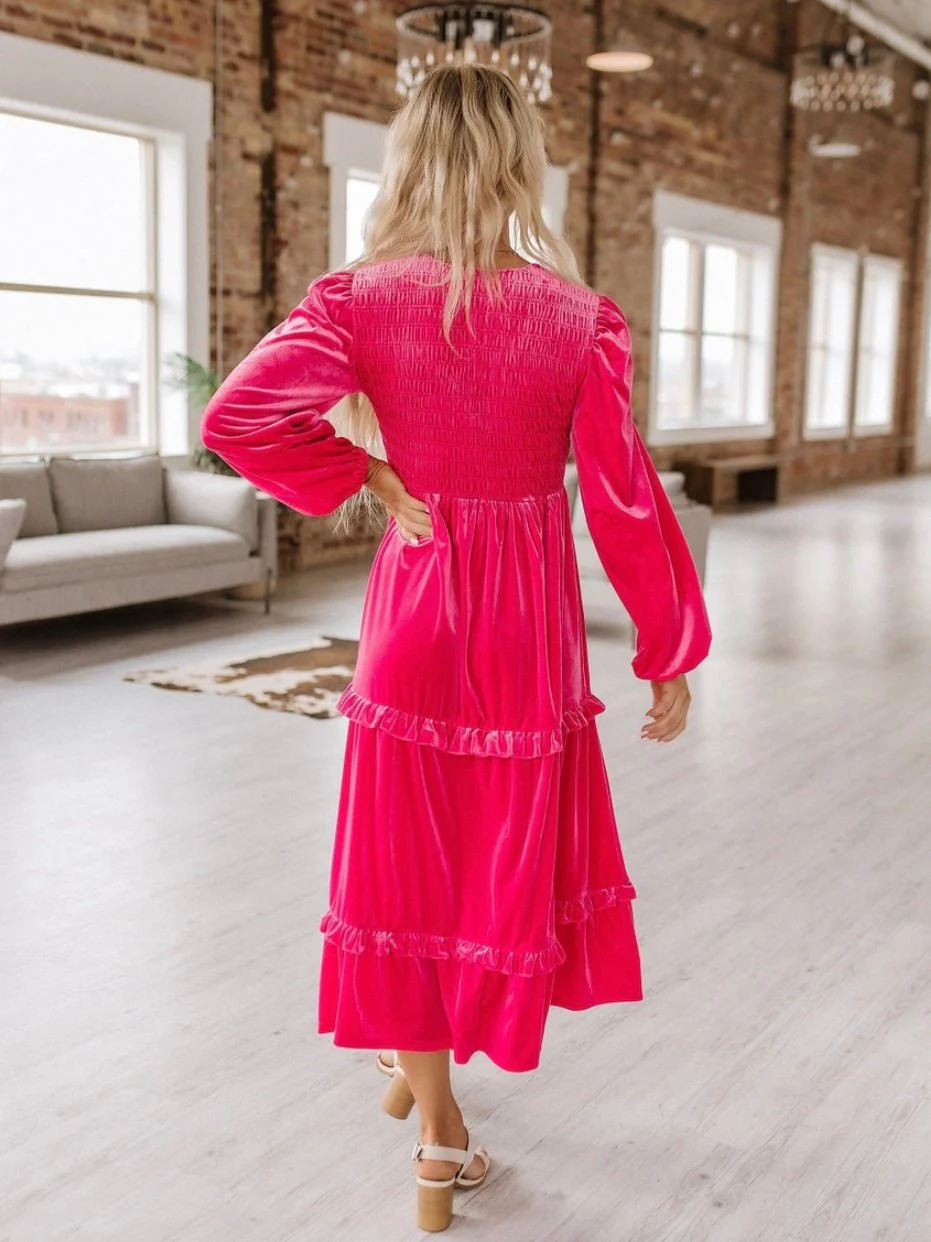 Blushing Pink Velvet Dress - Image 5