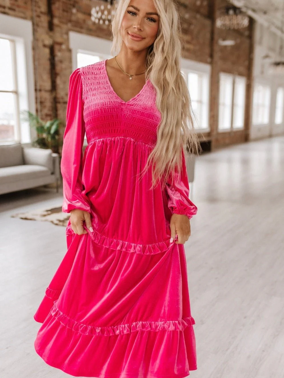 Blushing Pink Velvet Dress - Image 6