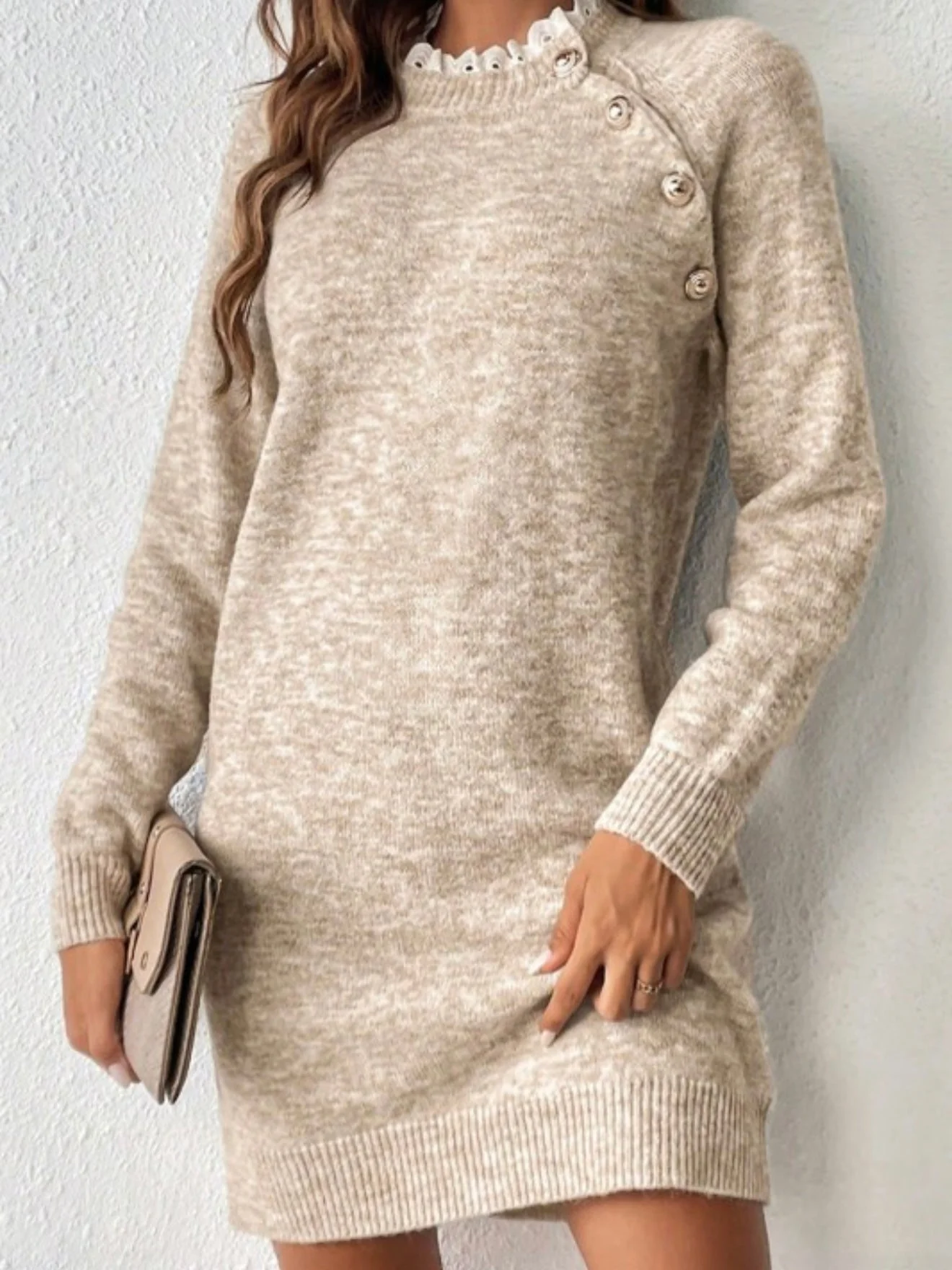 Button + Lace Sweater Dress - Image 4