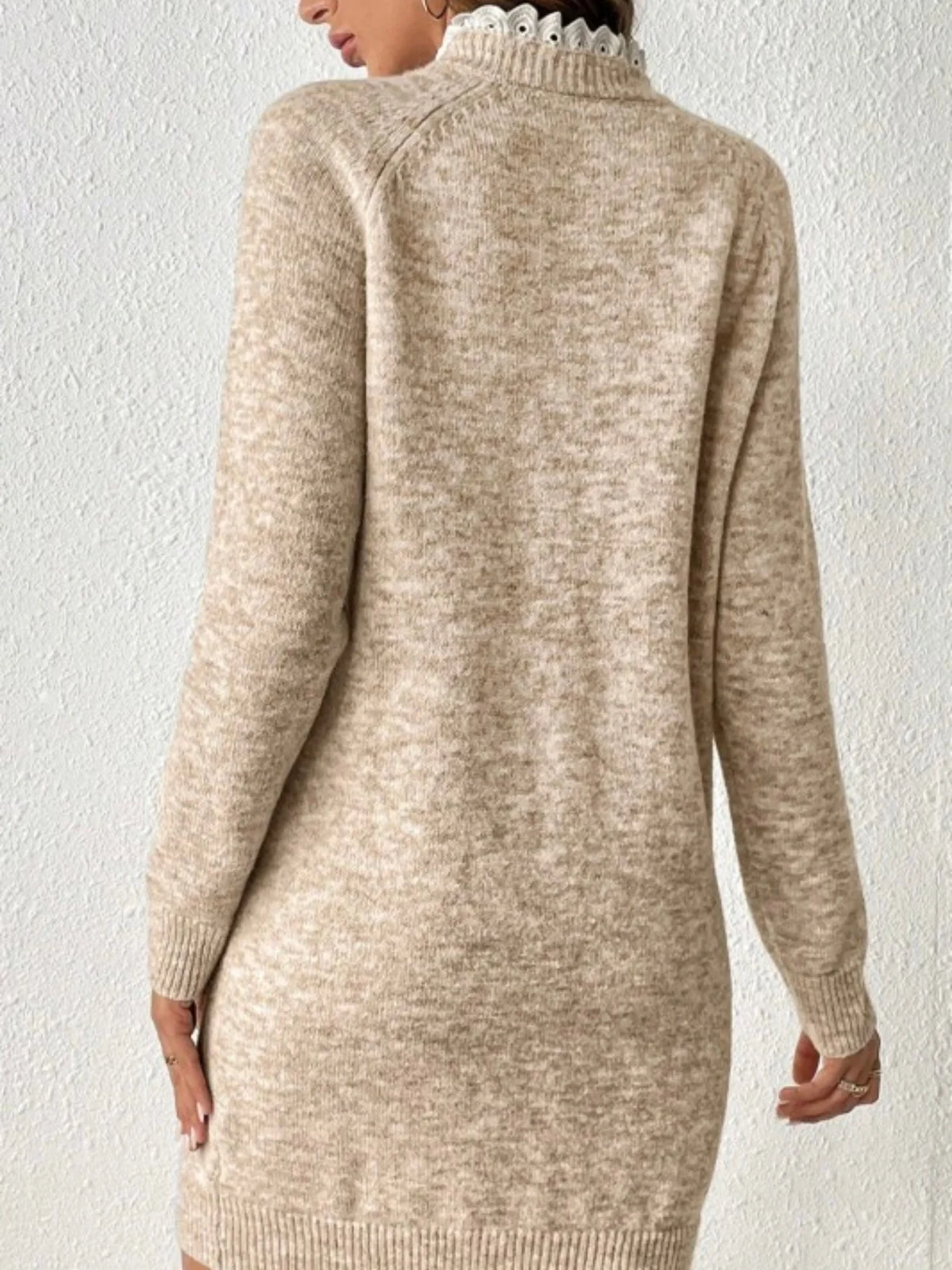 Button + Lace Sweater Dress - Image 3