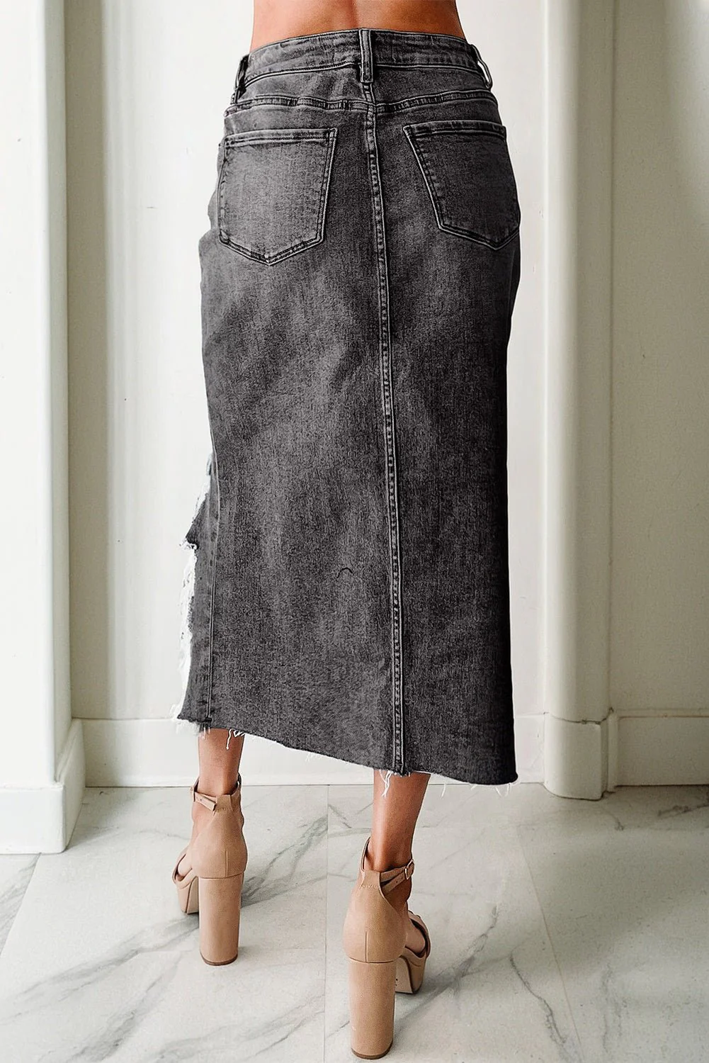 Onyx Cut Denim Skirt - Image 2