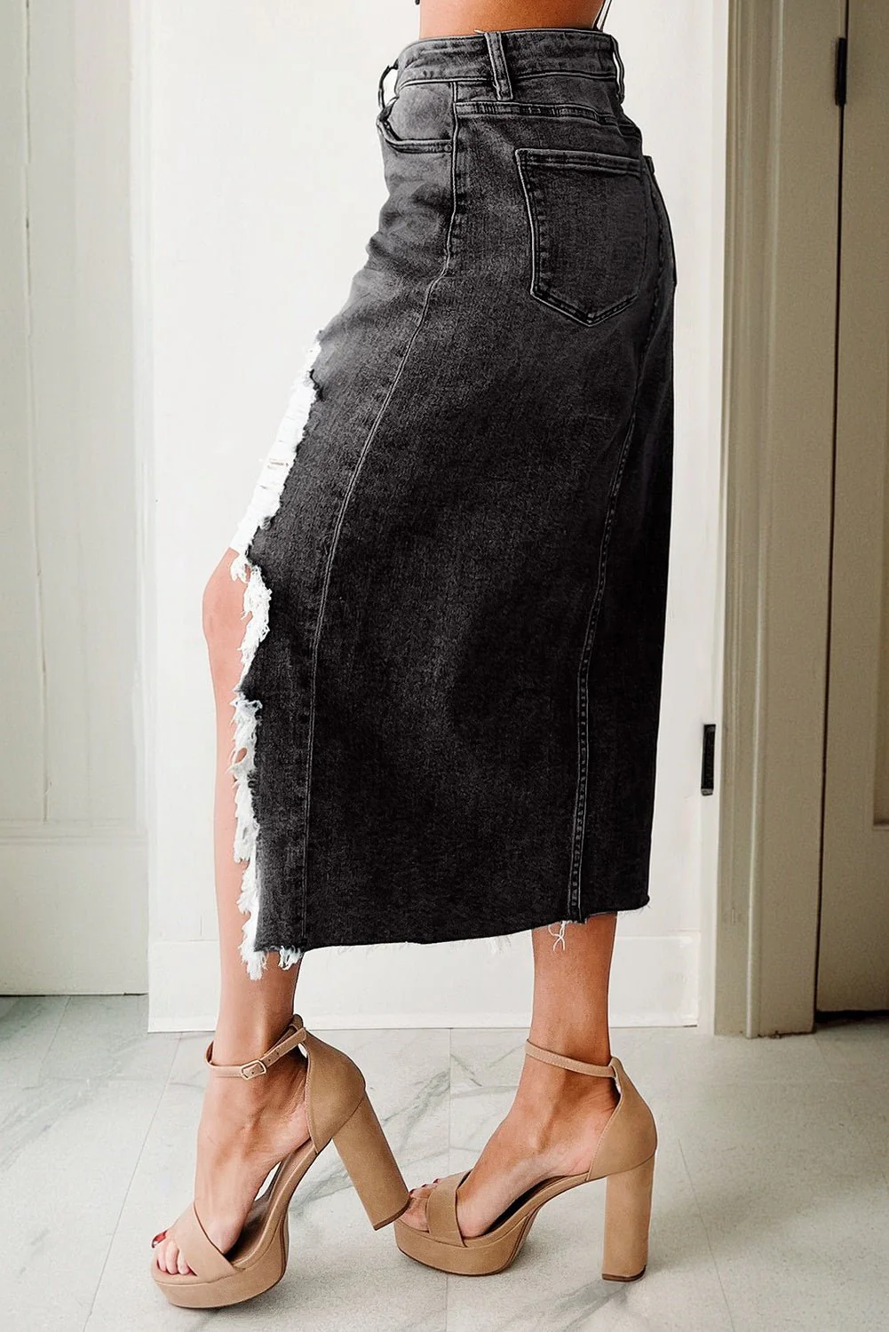 Onyx Cut Denim Skirt - Image 3