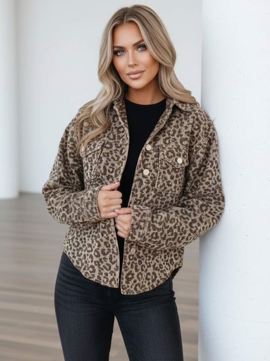 Leopard Print Corduroy Jacket - Image 3