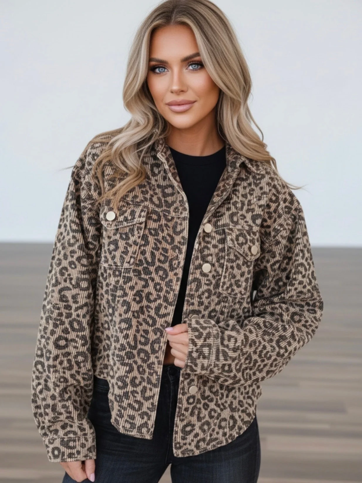 Leopard Print Corduroy Jacket - Image 4