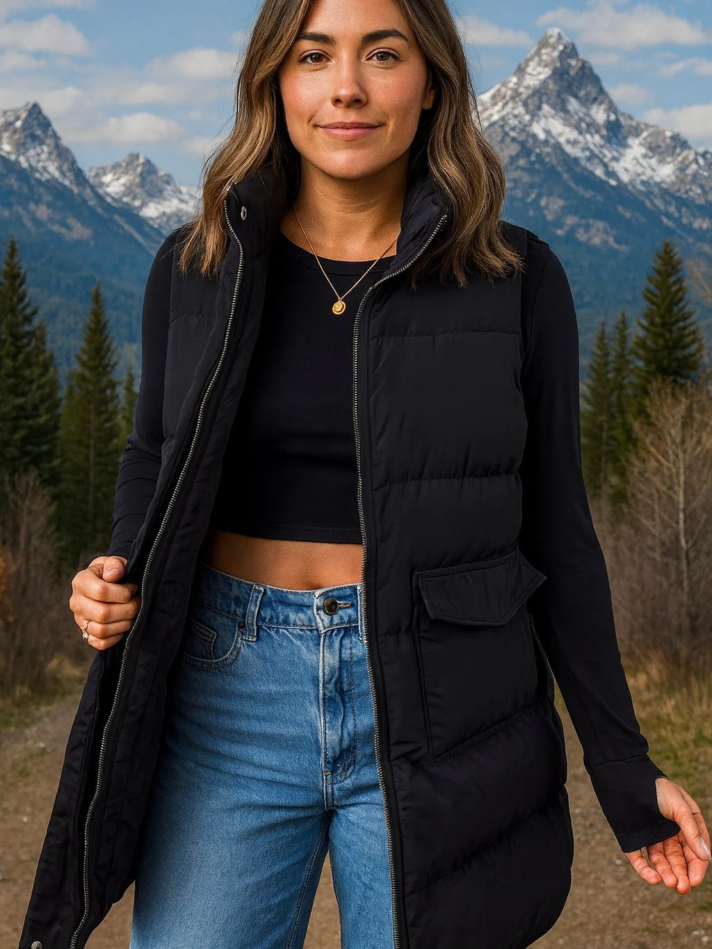 Dark Night Long Puffer Vest - Image 2