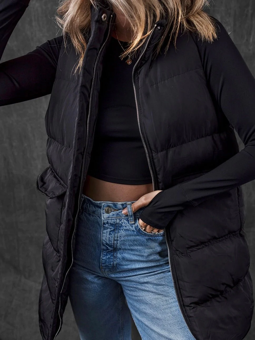 Dark Night Long Puffer Vest - Image 5