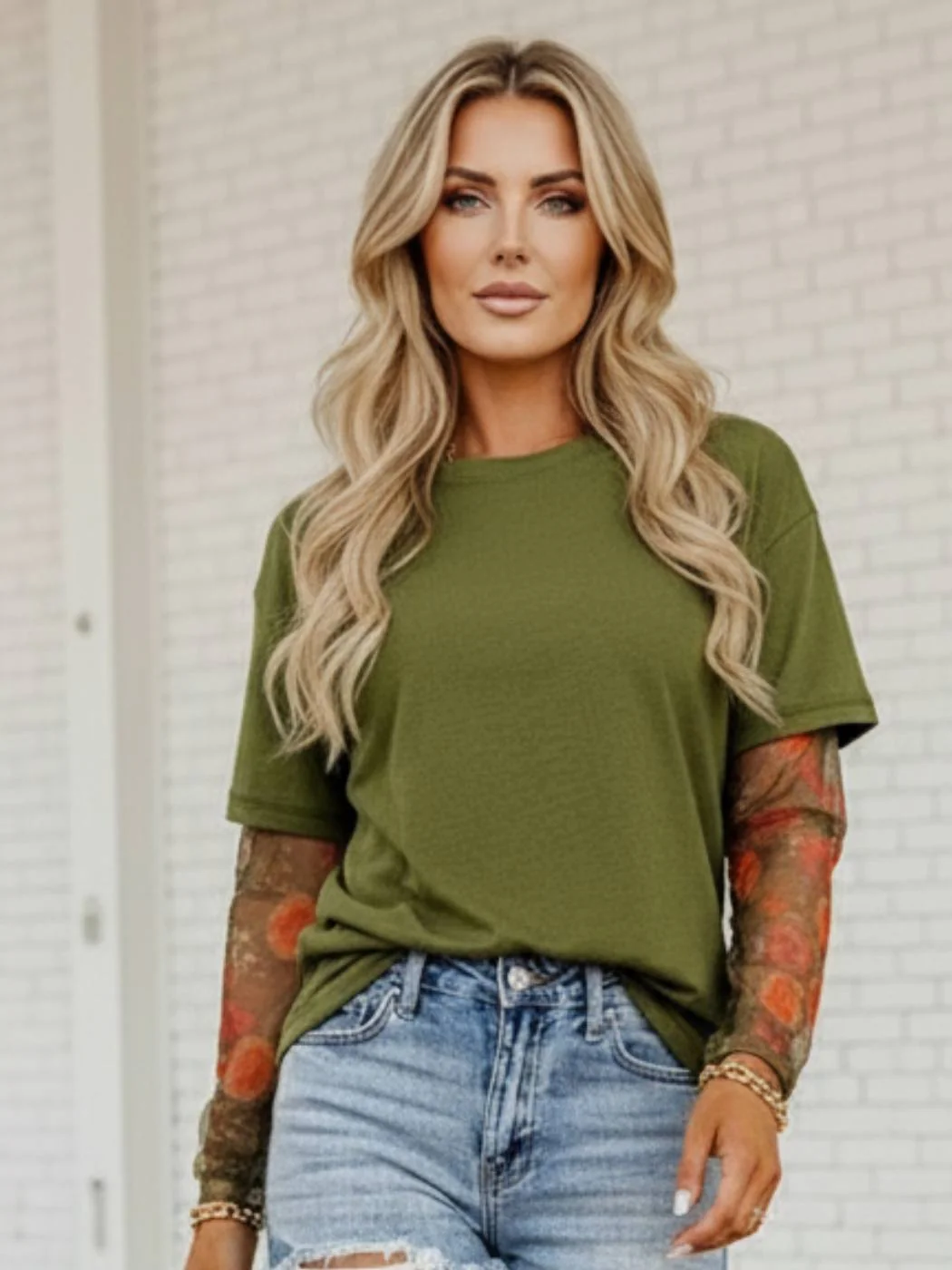 Double Green Mesh Sleeve Tee - Image 3