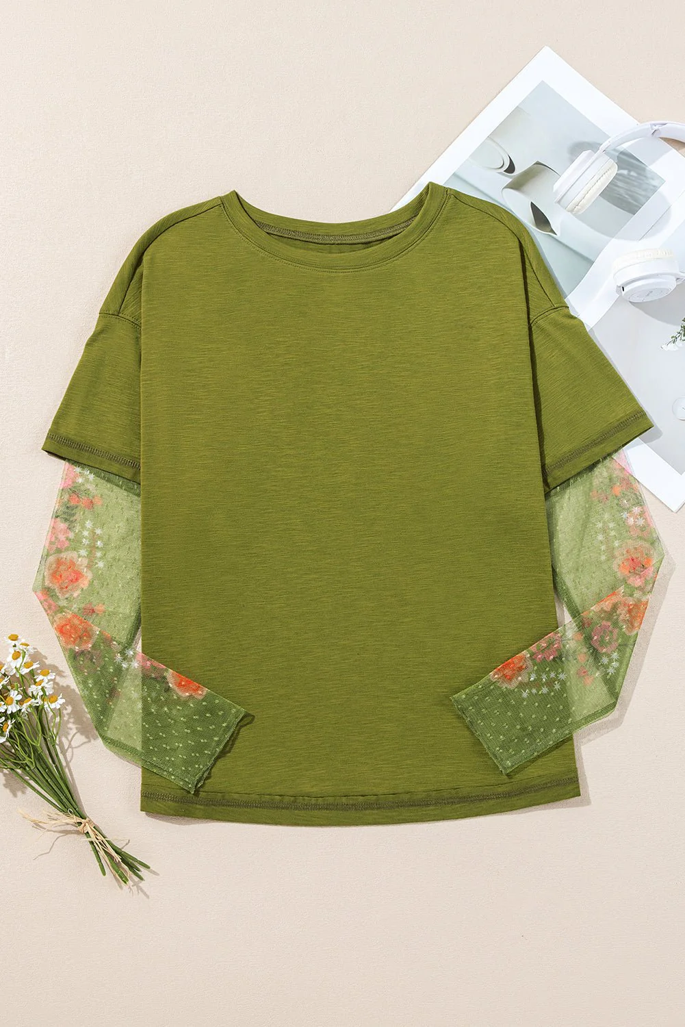 Double Green Mesh Sleeve Tee - Image 4