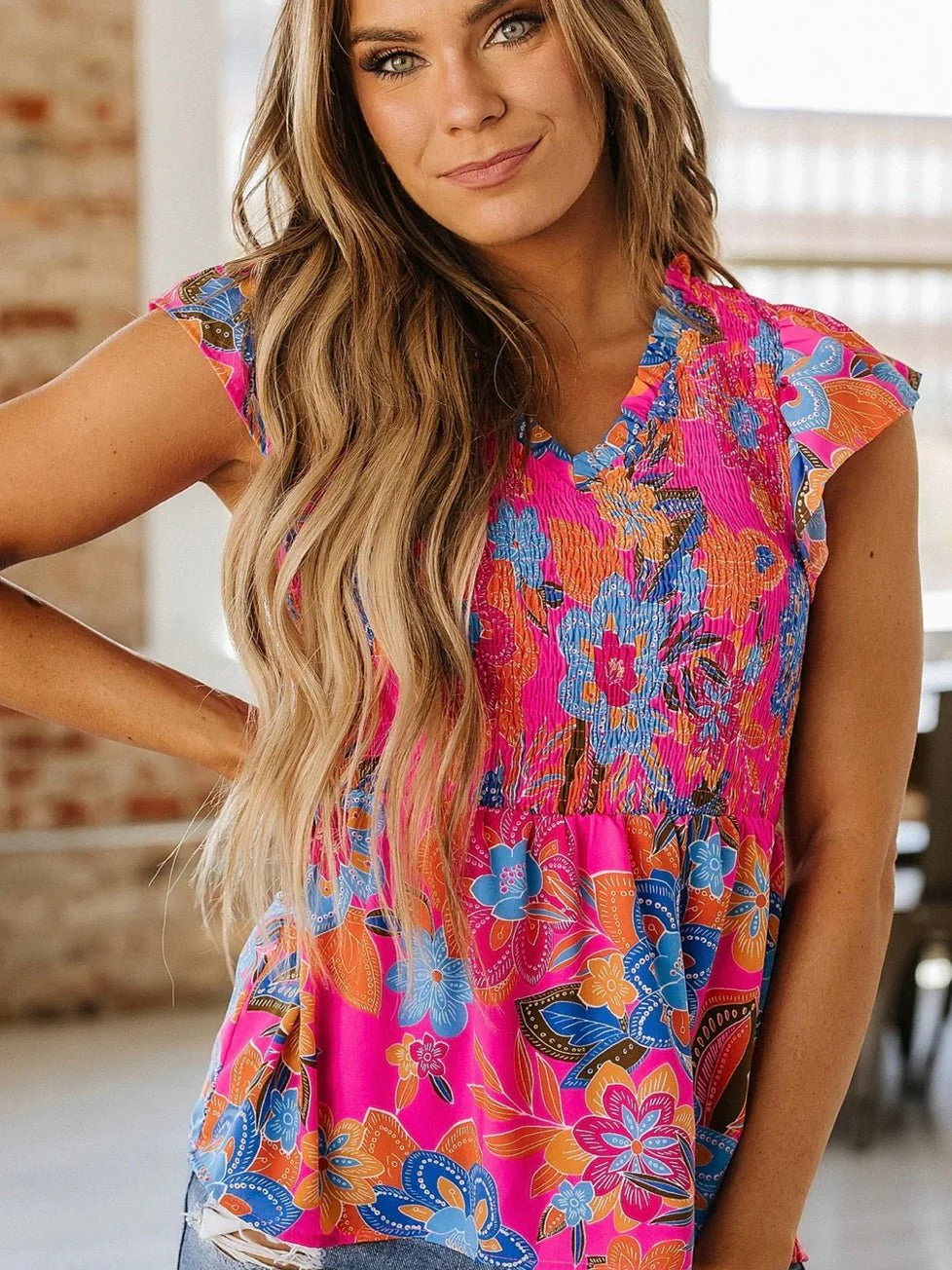 Vibrant Frill Peplum Blouse - Image 2