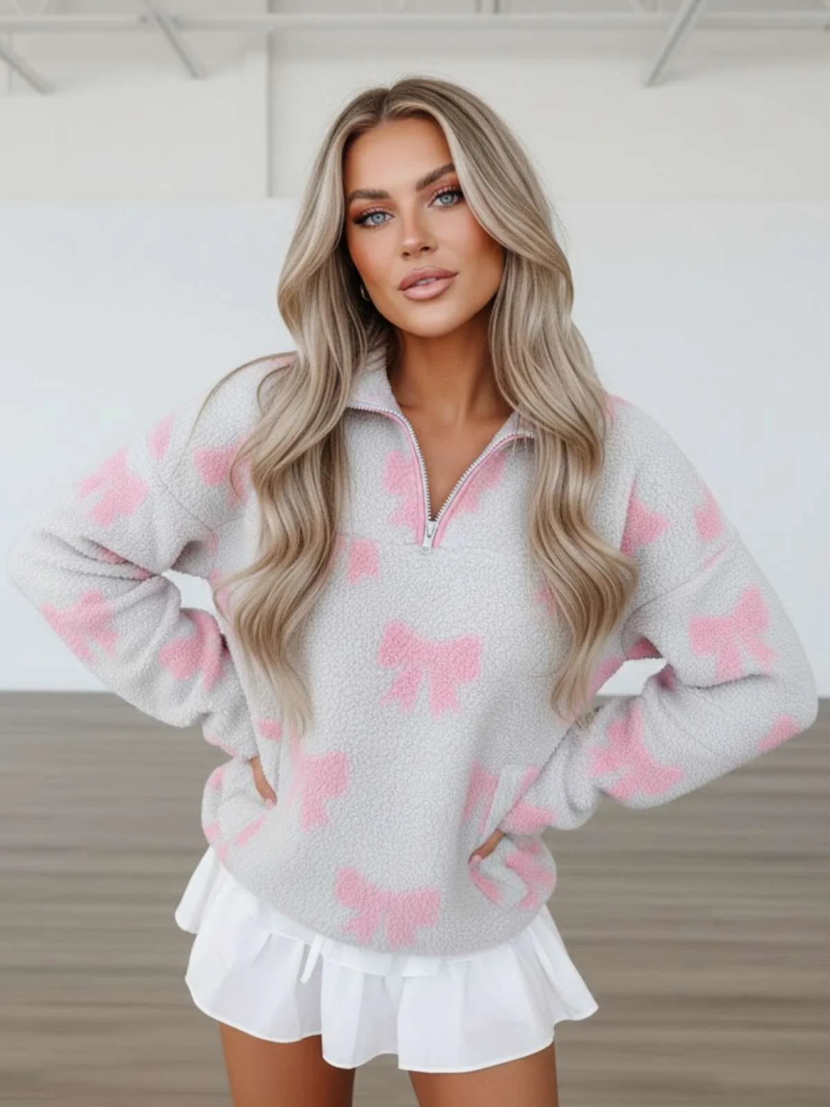 Blush Bow Sherpa Quarter Zip - Image 2