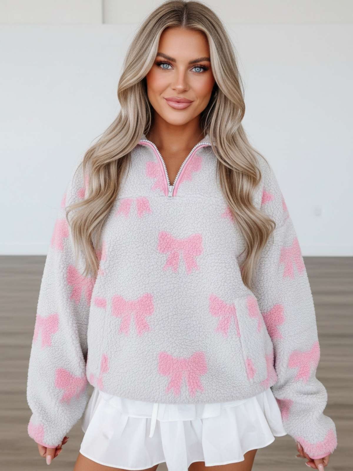 Blush Bow Sherpa Quarter Zip - Image 6