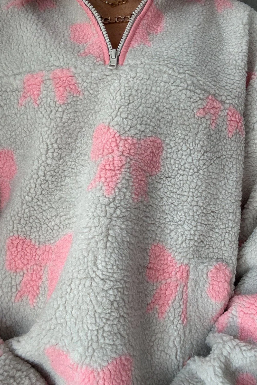 Blush Bow Sherpa Quarter Zip - Image 7