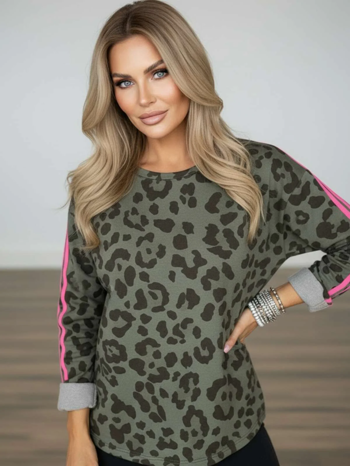 Olive Leopard Varsity Top - Image 2