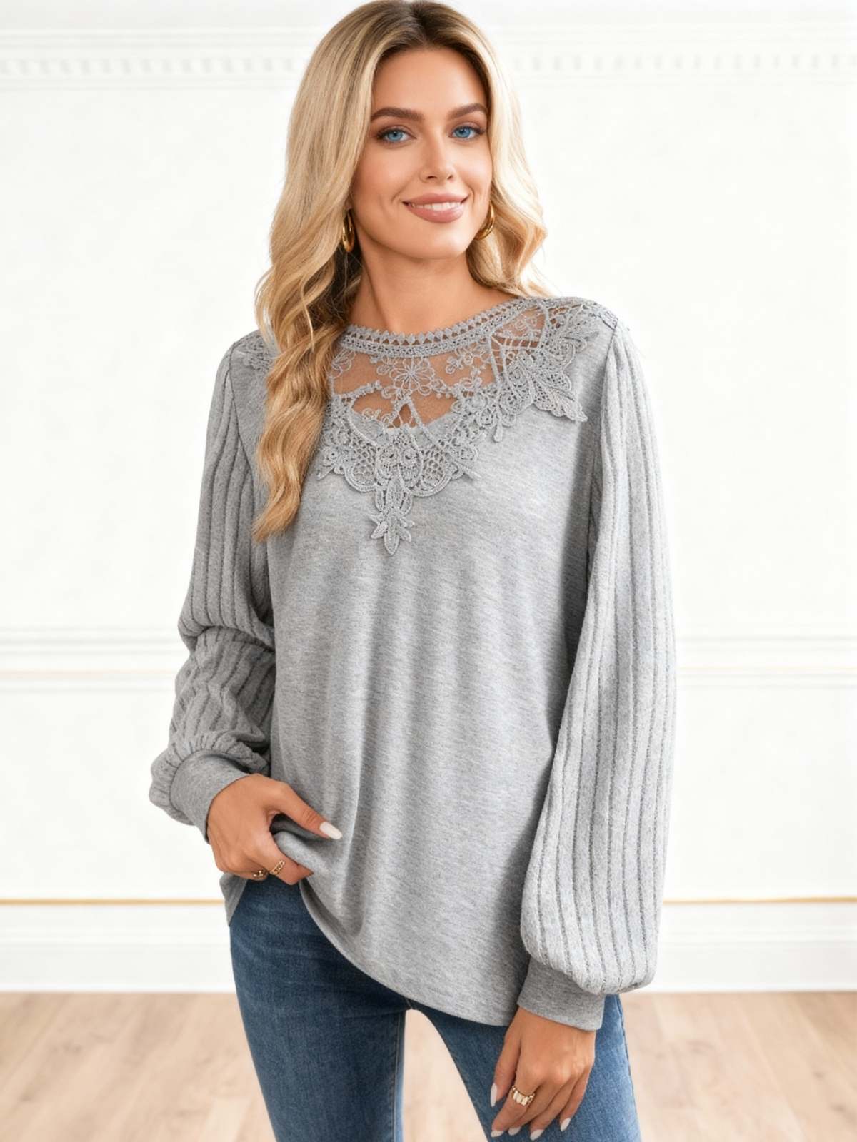 Grey + Lace Harmony Pullover - Image 2