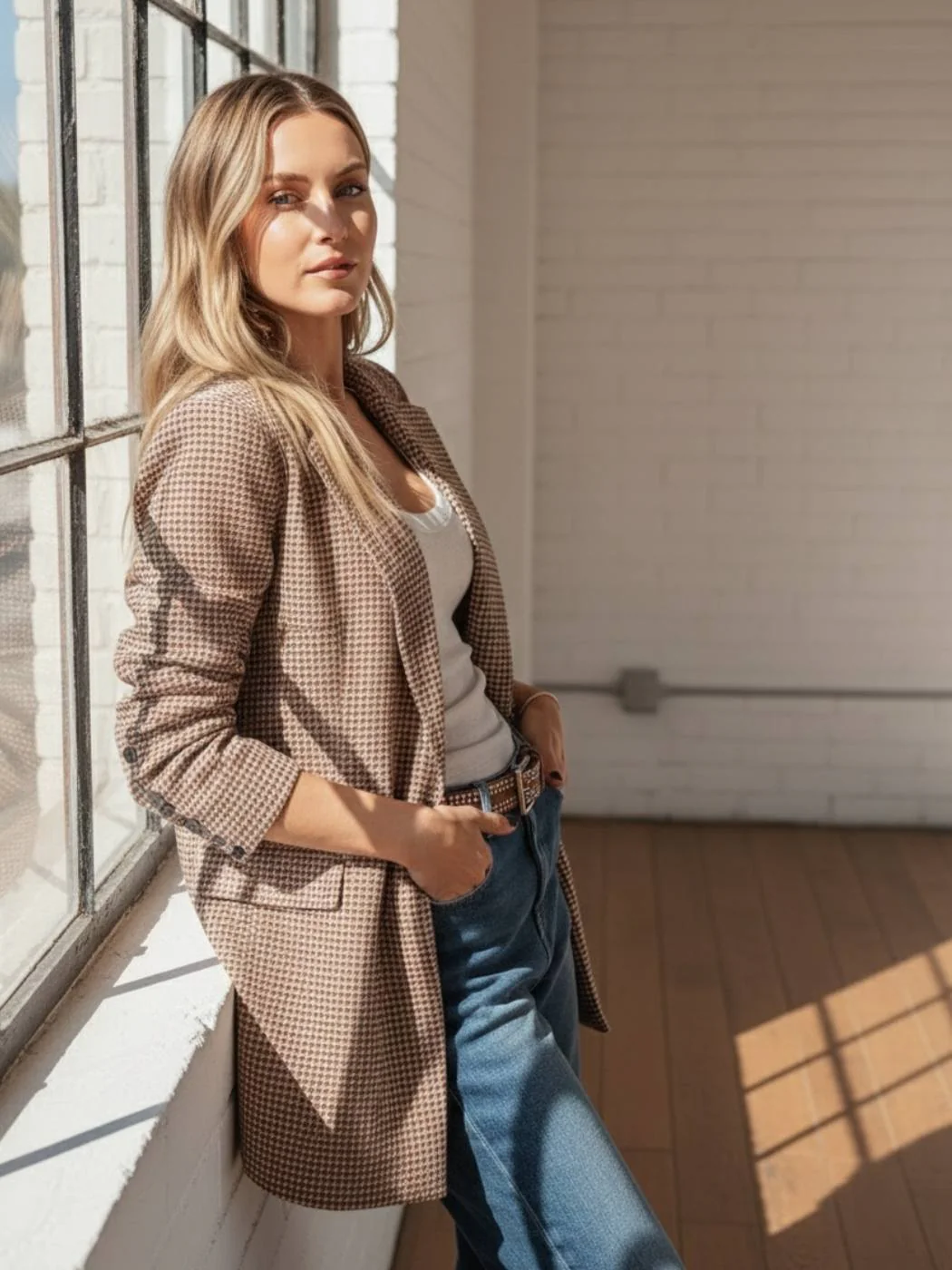 Heritage Brown Houndstooth Blazer - Image 3