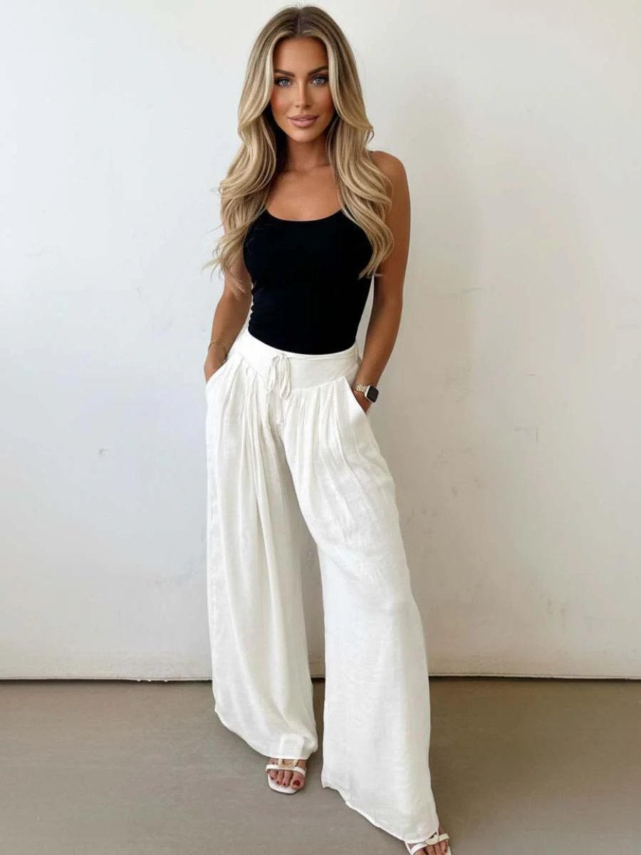Ivory Drift Pleated Wide Leg Pants - Image 3