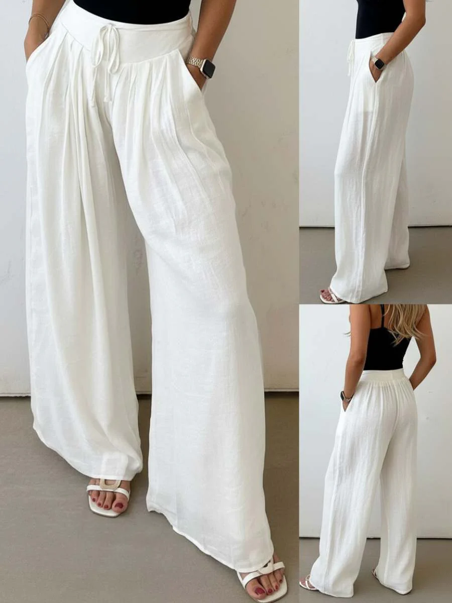 Ivory Drift Pleated Wide Leg Pants - Image 4