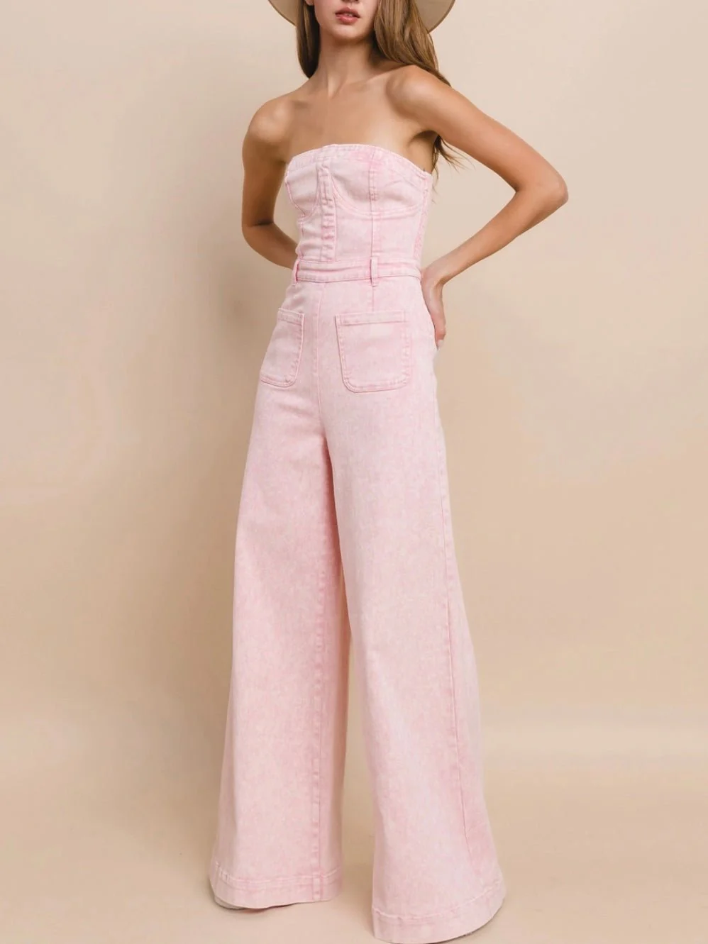 Just Sweet Pink Denim Jumpsuit - Image 5