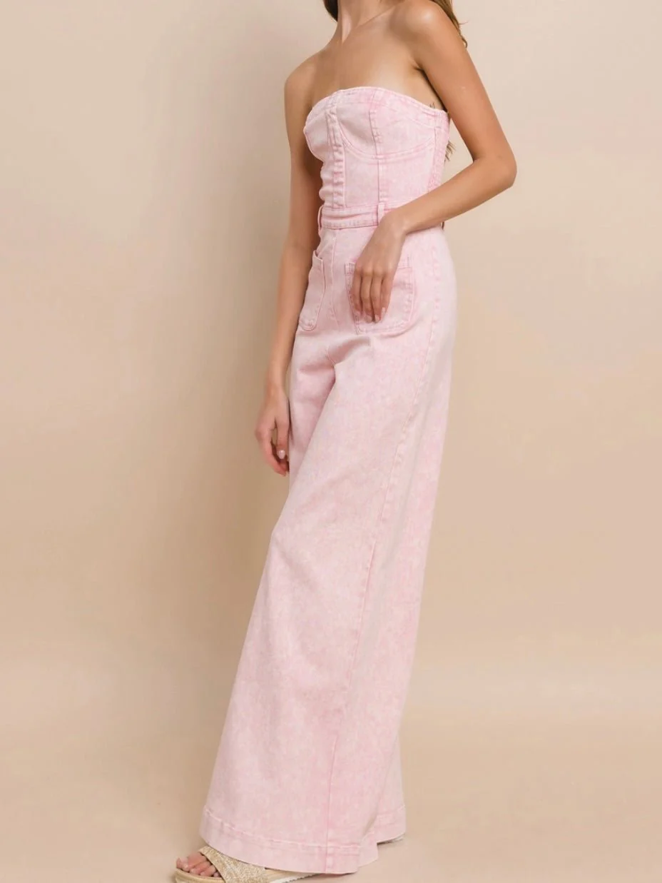 Just Sweet Pink Denim Jumpsuit - Image 6
