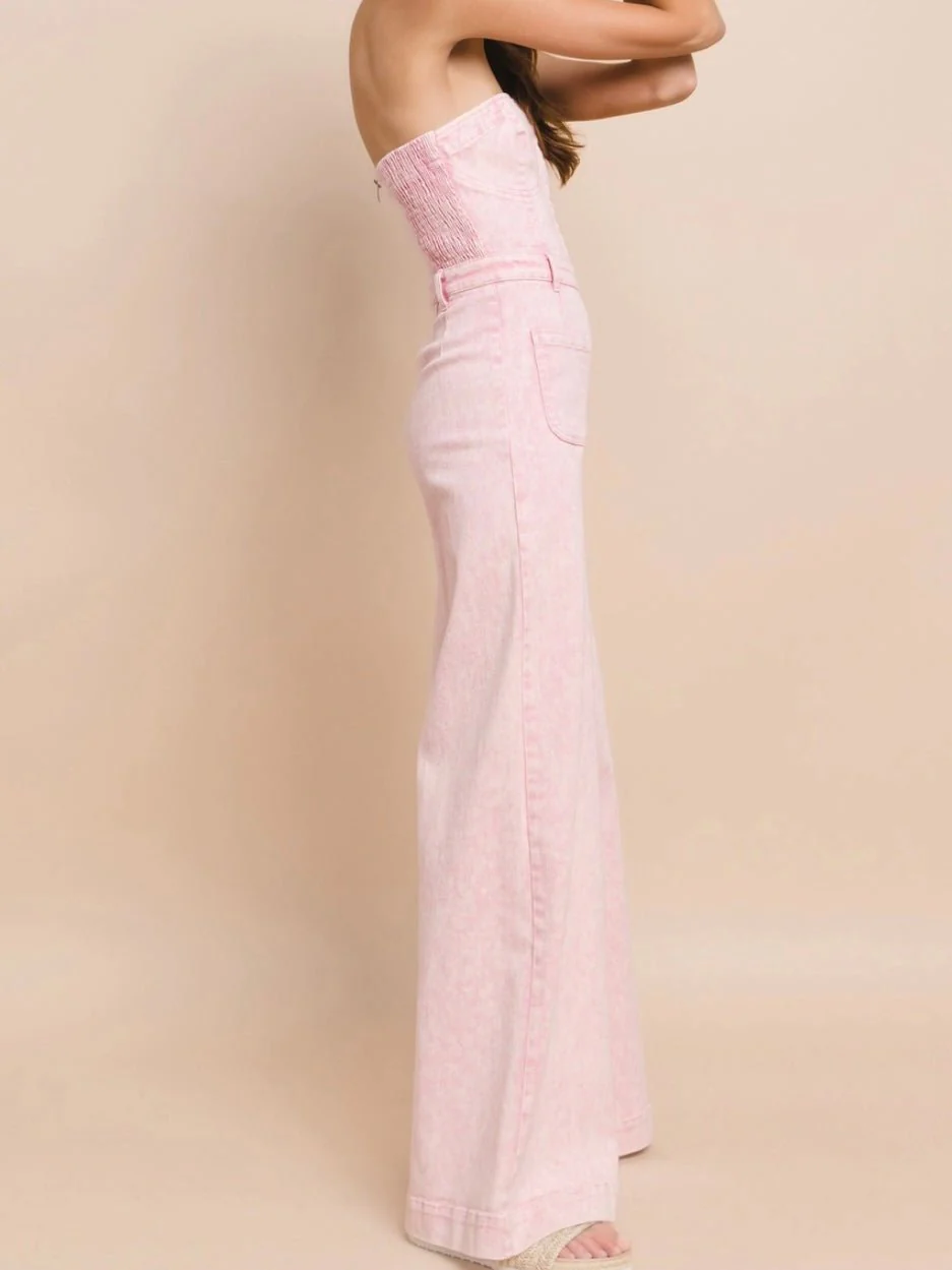 Just Sweet Pink Denim Jumpsuit - Image 7