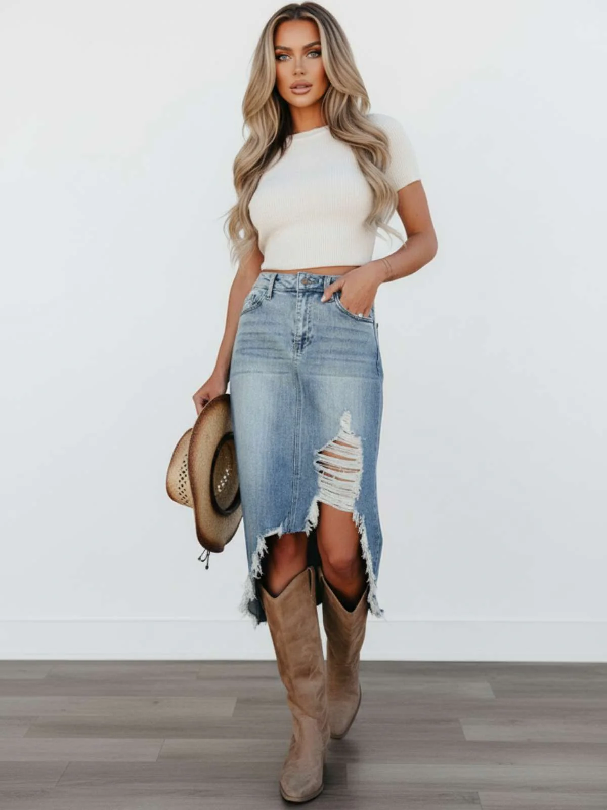 Desert Cut Denim Skirt - Image 5