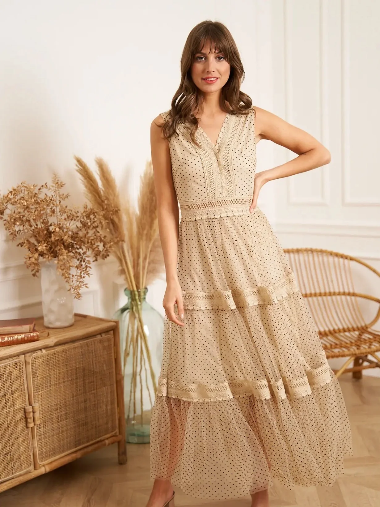Nikki Dotted Tulle Maxi Dress - Image 3