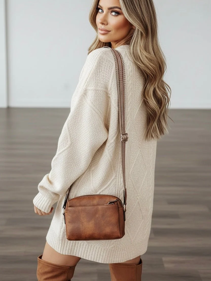 Candace Cable Knit Oatmeal Dress - Image 6