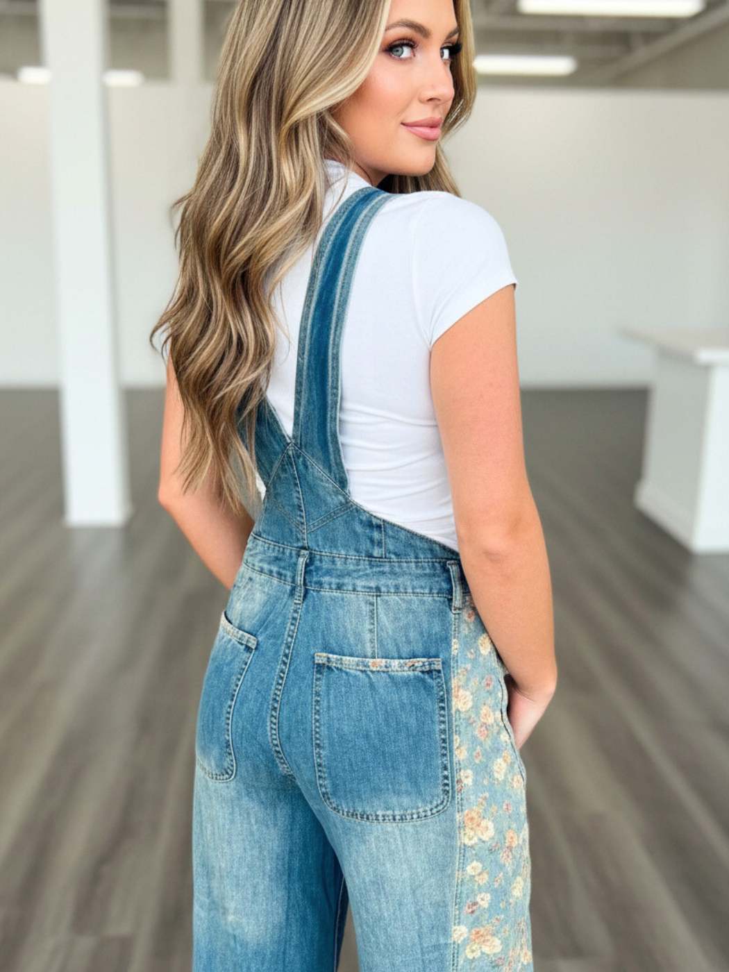 Peacock Bloom Patch Denim Overalls - Image 3